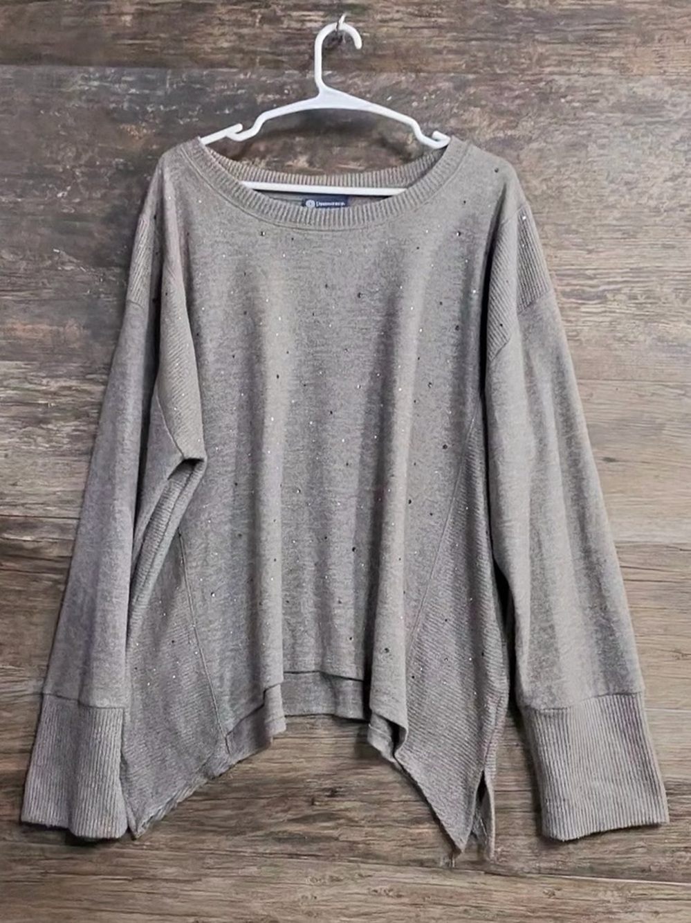 Democracy Taupe Oversized Long-Sleeve Knit Pullover